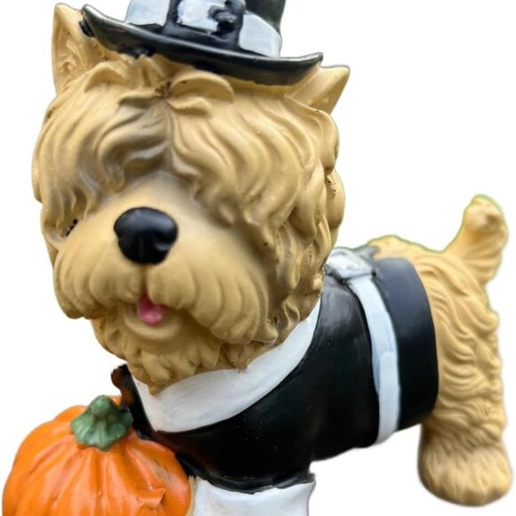 Pilgrim Dog with Pumpkin Resin Fall Autumn Decor Thanksgiving Home Decoration - Picture 3 of 4